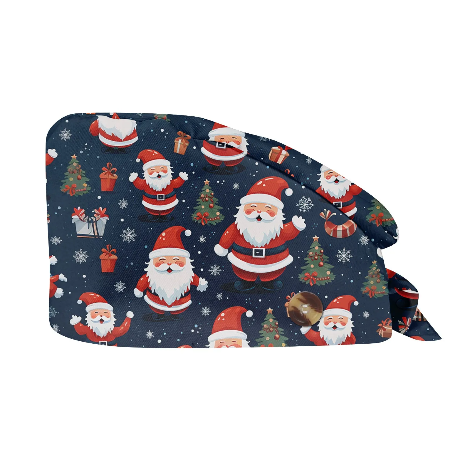 Christmas Print Medical Scrub Cap Nurse Surgical Hat Cotton Tieback Straps Hospital Veterinary Doctor Dentist Skullcap Head Wear