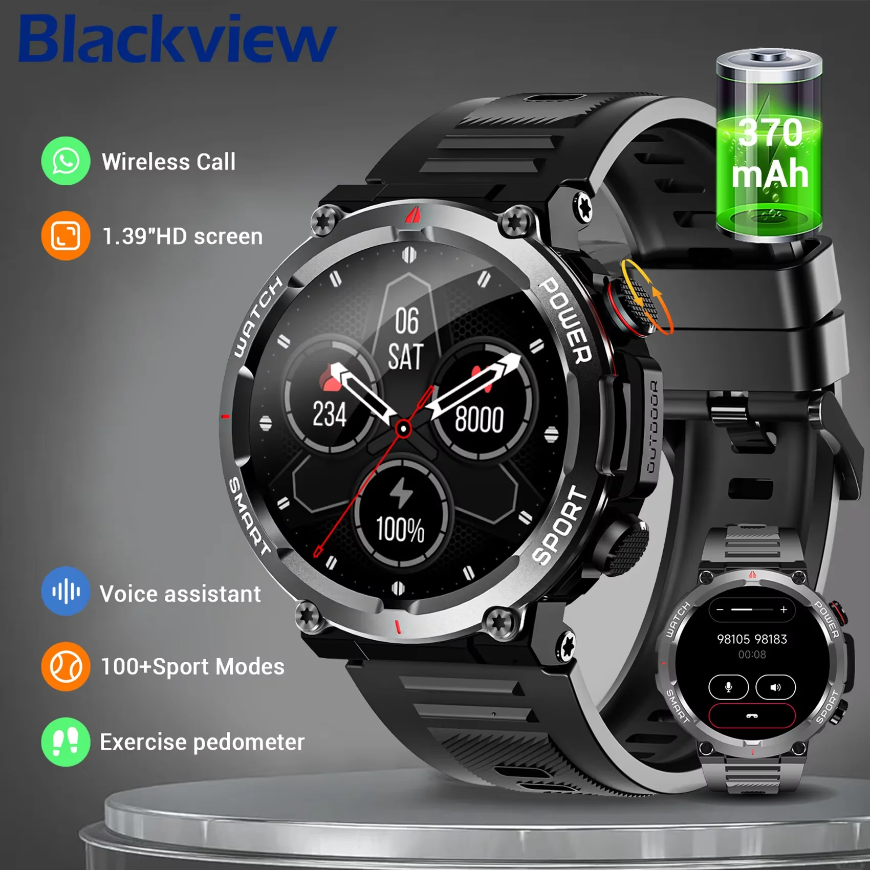 

Смарт-часы Blackview W50 с Bluetooth, 1,39 дюйма, TFT-дисплей, мужские и женские часы, фитнес-трекер, спортивные водонепроницаемые умные часы для Android IOS