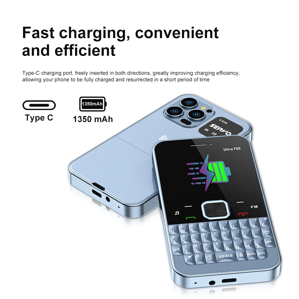 ميزة سيرفو Ultra700 QWERTY للهاتف المحمول 4 بطاقات SIM 2G GSM سرعة الاتصال تسجيل المكالمات راديو FM 2.4 بوصة شاشة احتياطية الهواتف المحمولة
