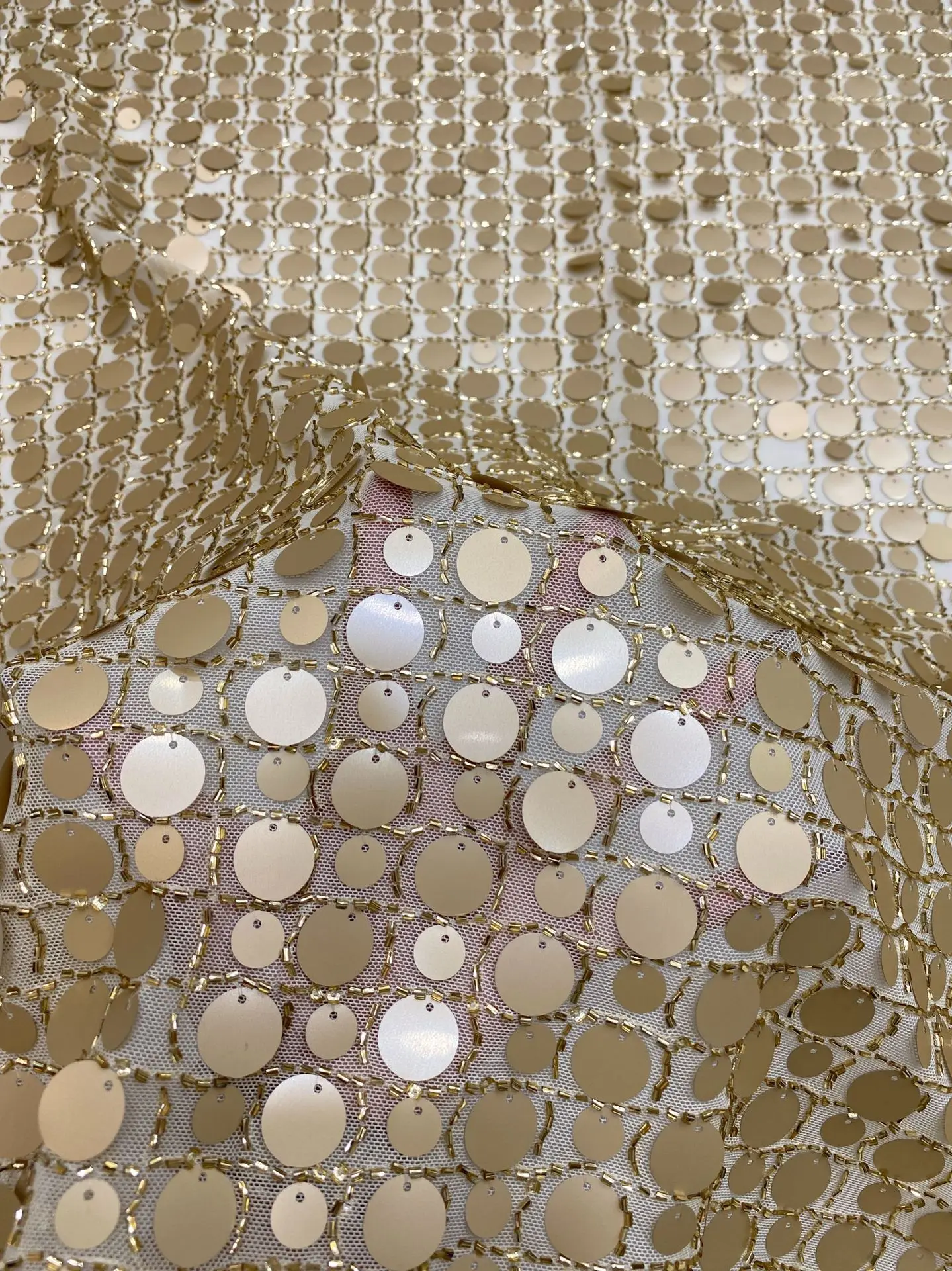 

New elastic mesh 12+18mm sequin bead tube embroidered fabric for evening gowns, parties, shoes,hats sewing materials