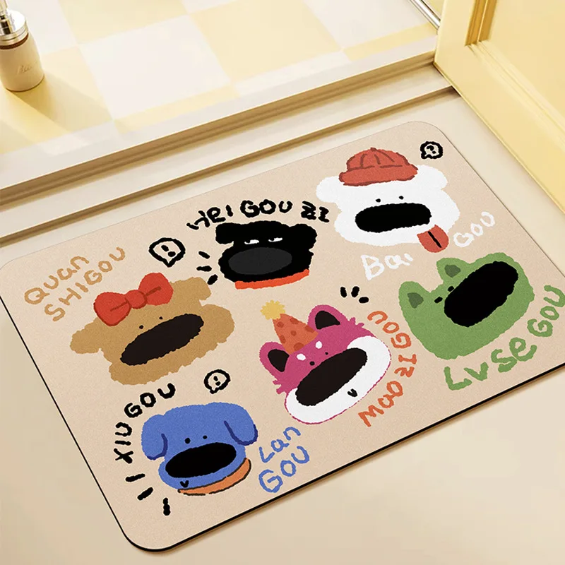 Cartoon Cute Puppy Diatom Mud Floor Mat Bathroom Absorbent and Easy-drying Floor Mat Bathroom Non-slip Mat Dropshipping POD