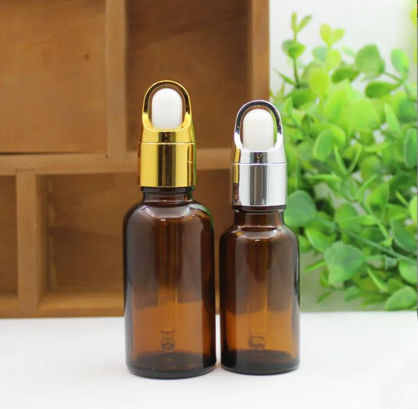 

15ml/20mlgreen/blue/brown/clear glass bottle gold silver lid essential oil serum moisture sample liquid skin cosmetic packing