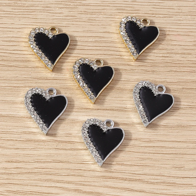 10 Stück 16 x 19 mm niedliche Kristall-Emaille-Liebes-Herz-Charms-Anhänger für Schmuckherstellung, Ohrringe, Halsketten, Armbänder, DIY-Bastelbedarf – Detail 5
