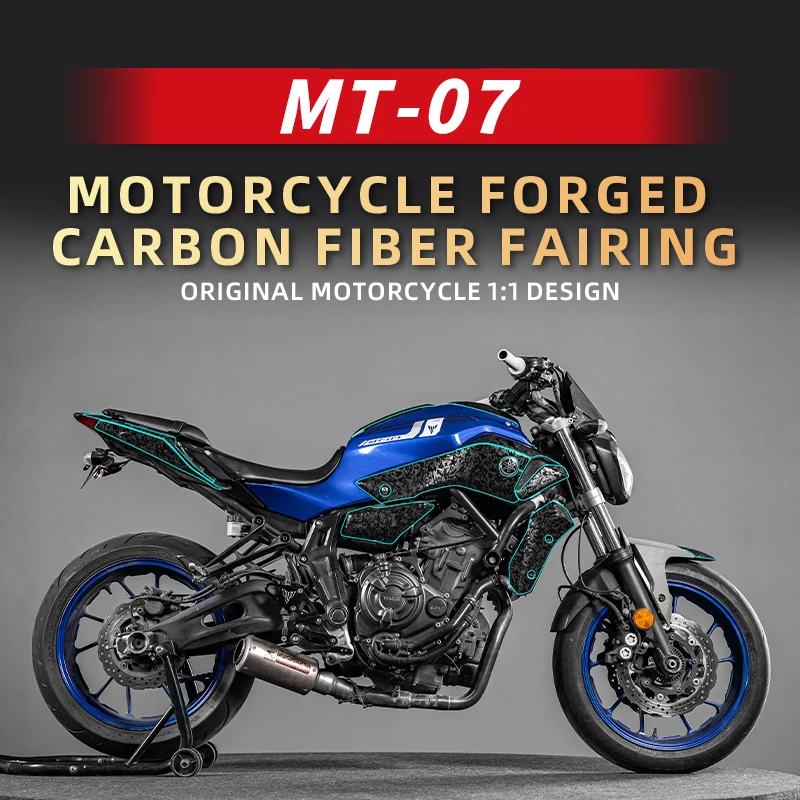 For YAMAHA MT-07 MT 07 Motorcycle Body Paint Area Forged Carbon Fiber Protective Stickers Kits Bike 5D Decoration Decals