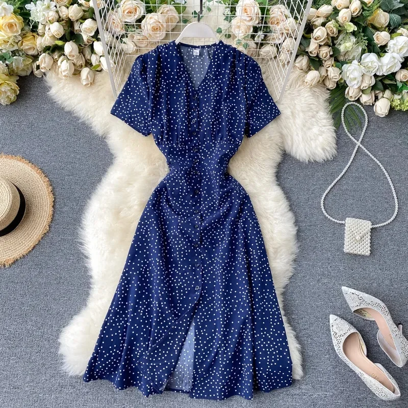 2025 French Sweet Floral Dress Women V Neck Puff Sleeve Single-Breasted Dress Summer Bohemian Print A-line Midi Dress