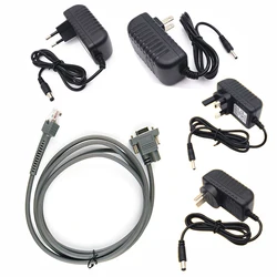 2Mtr RS232 Serial Cable +5V1A AC Adapter US Plug Power Supply Zebra Symbol LS2208 LS4208 LS9208 Barcode Scanner RJ45 to DB9