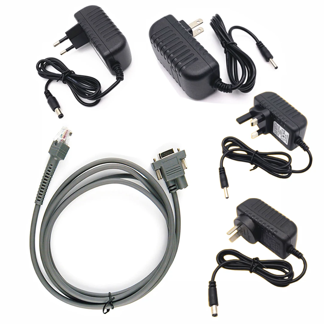 LS2208 2M RS232 Serial Cable & 5V1A AC Adapter Power Supply for Zebra Motorola Symbol LS2208 LS4208 LS9208 LS4278 RJ45 to DB9