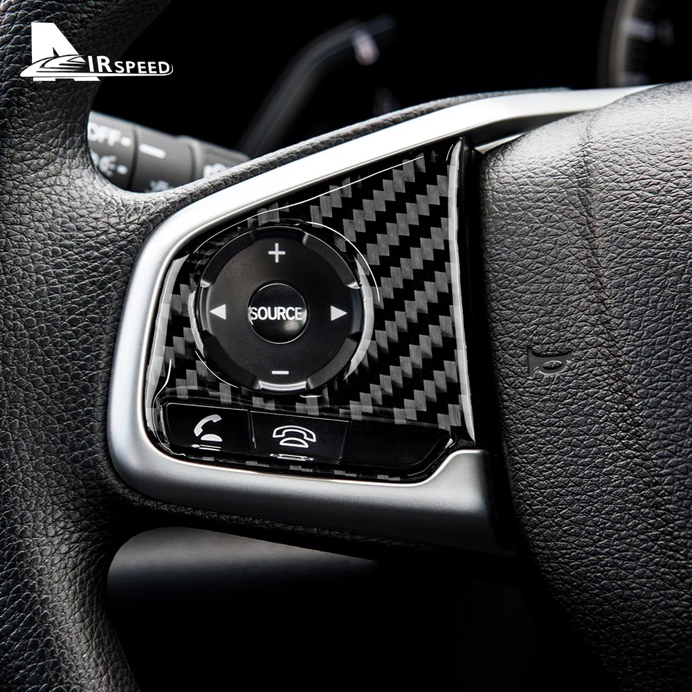 For Honda Civic X 10th gen 2016 2017 2018 2019 2020 2021 Real Soft Carbon Fiber Sticker Steering Wheel Interior Trim Accessories view 2