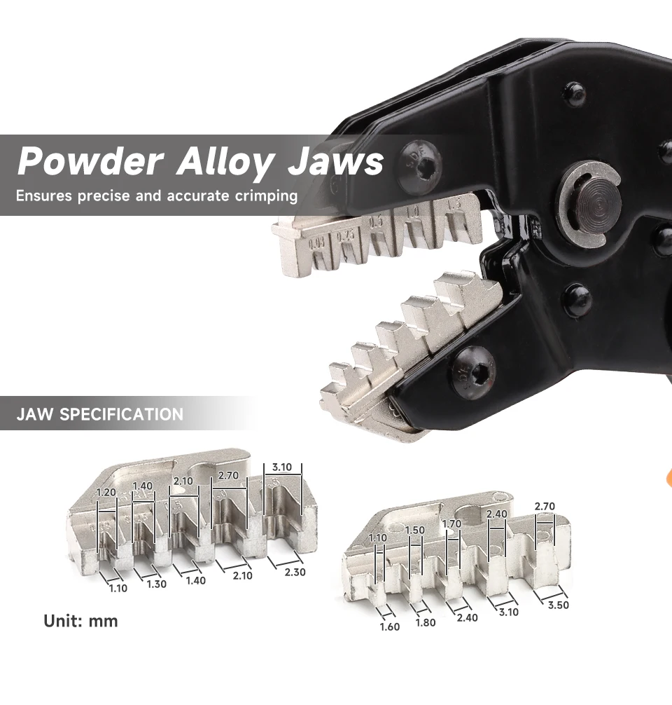 SN-68B Crimps Plug JST, TE, XH, SM, VH, PH, Molex Terminals Ratschen Crimper Zange für 0,08-1,5 mm2 (28-16 AWG) Drähte Werkzeug – Detail 3