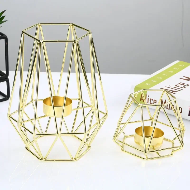 Portavelas de Metal geométrico dorado para decoración de sala de estar y baño, centros de mesa para boda y comedor, candelabro de humor