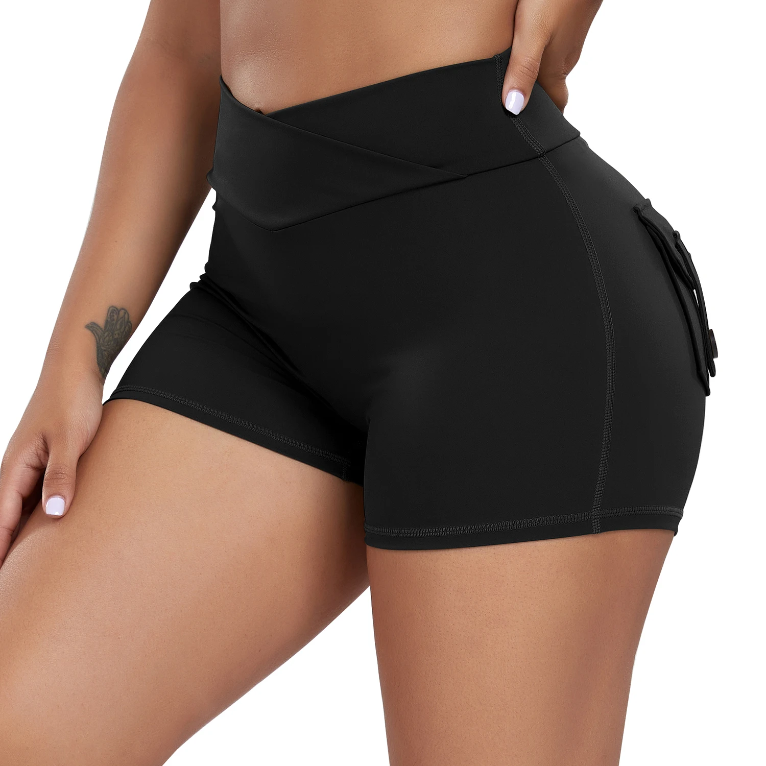 Calções de ioga com bolso para mulheres, cintura alta, rabo arranhão, booty fitness, bottoms de ginástica atlética, secagem rápida, roupas de