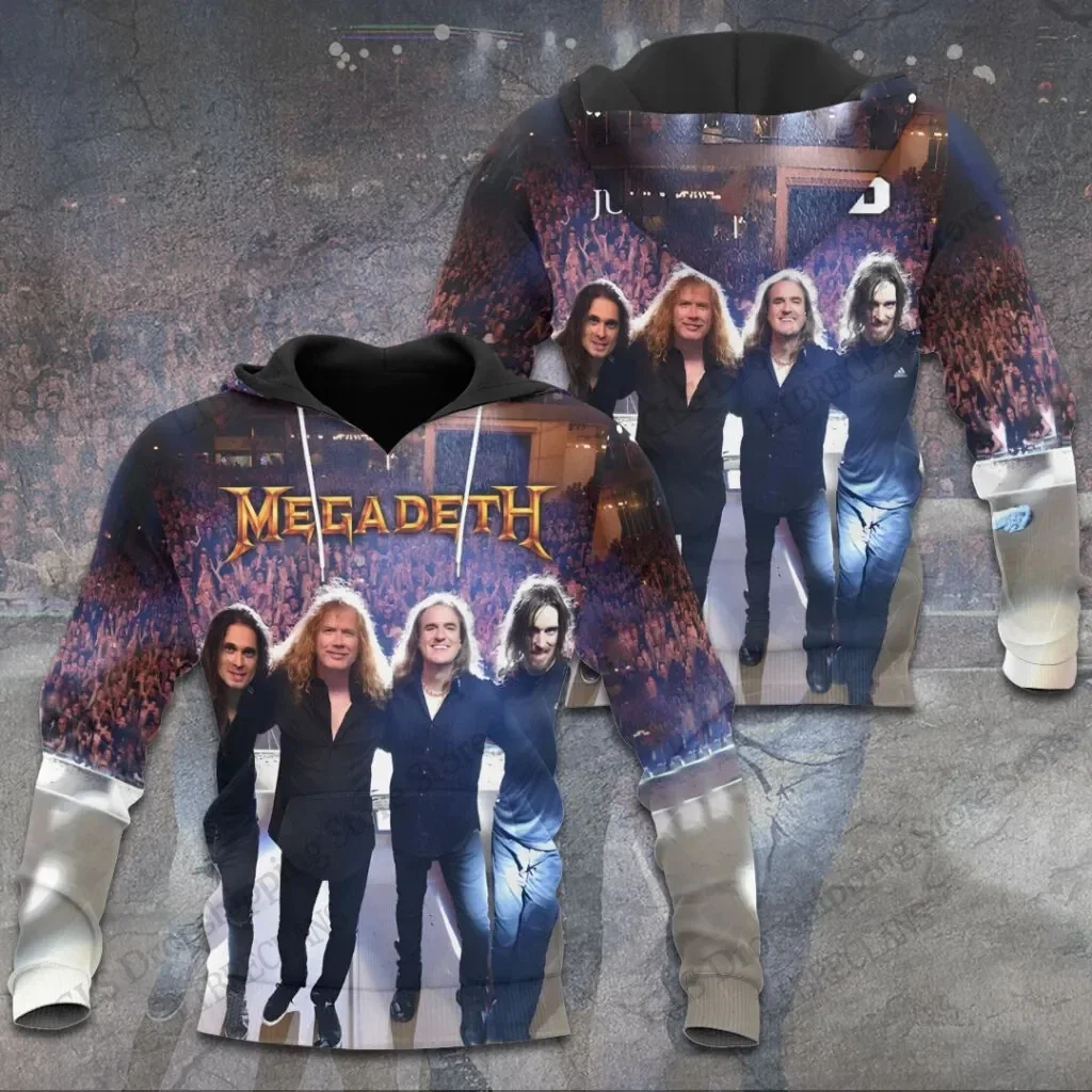 Unisex-Hoodie in hoher Qualität mit 3D-Design – im Retro-Stil der Rockband Megadeth – ein trendiges Sweatshirt für Herbst/Winter, ideal für Teenager. – Detail 12