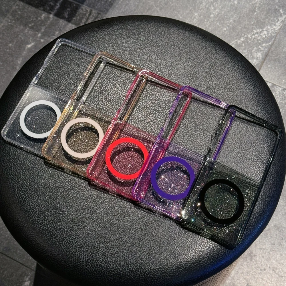 โปร่งใสBling Glitterแม่เหล็กสําหรับSamsung Galaxy Z Flip 7 6 5 4 3 5Gไร้สายชาร์จนุ่มกันชนป้องกัน