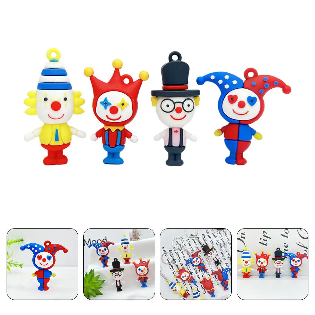 

Набор из 4 пластиковых подвесок-клоунов для ключей, мультяшные декоративные брелоки, украшения для сумок, аксессуары для вечеринок