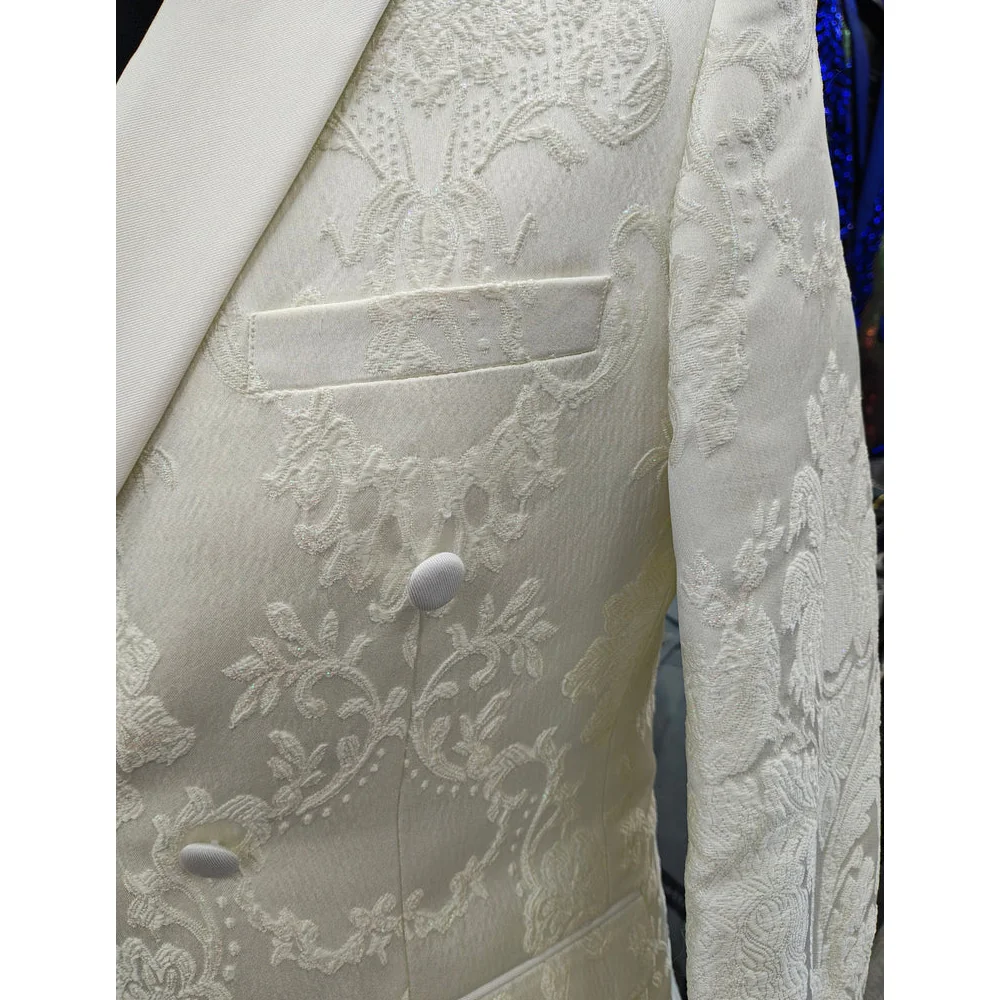 Print Flower Suits Men For Wedding Prom Blazers Customized Single Breasted Jacket Pants 2 Piece Tuxedos