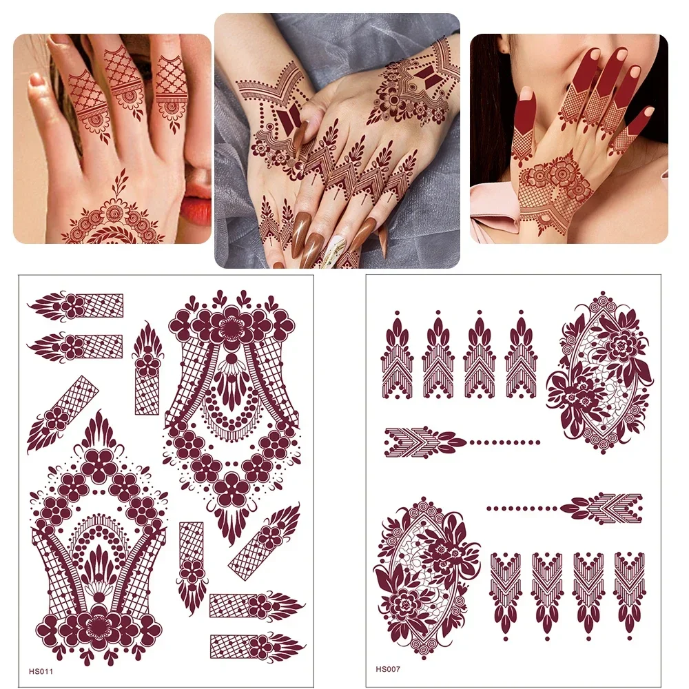 

Red Waterproof Henna Tattoo Stickers for Women Flower Instant Fake Tattoo for Hand Temporary Tattoos for Wedding Party Festival