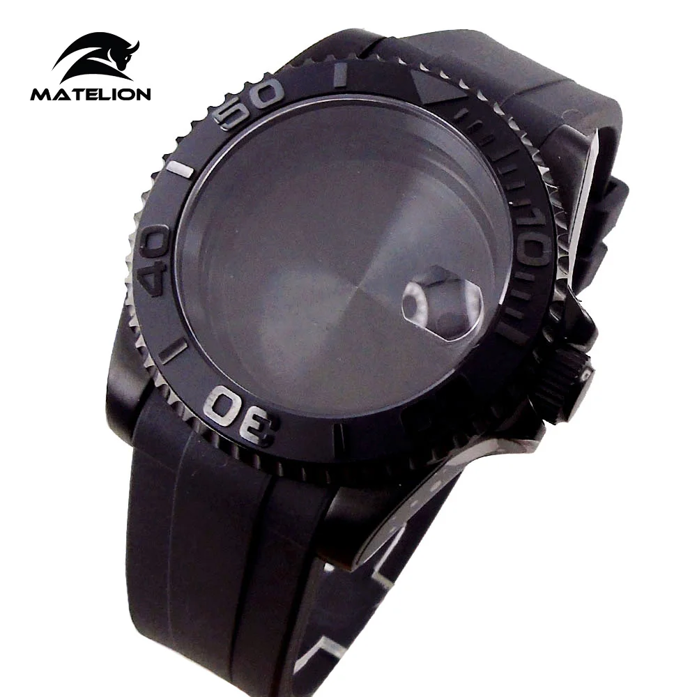 

Matelion 20ATM Diving Case 40mm Fit NH35 NH36 NH34 GMT ETA 2824 PT5000 Black PVD Coated Watch Case Sapphire Glass Rubber Band