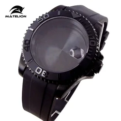 Matelion 20ATM Diving Case 40mm Fit NH35 NH36 NH34 GMT ETA 2824 PT5000 Black PVD Coated Watch Case Sapphire Glass Rubber Band