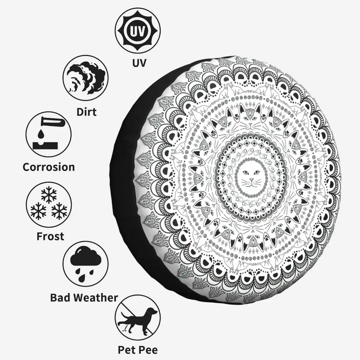 Kitty Cat Mandala Tire Cover Wheel Protectors Weatherproof Universal for Jeep Trailer RV SUV Truck Camper Travel Trailer