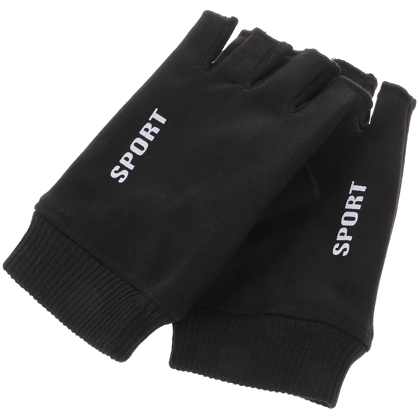 Guantes de montar de medio dedo para hombre, manoplas de punto suaves negras, guantes protectores deportivos cálidos para entrenamiento de invierno, ventilación de patinaje