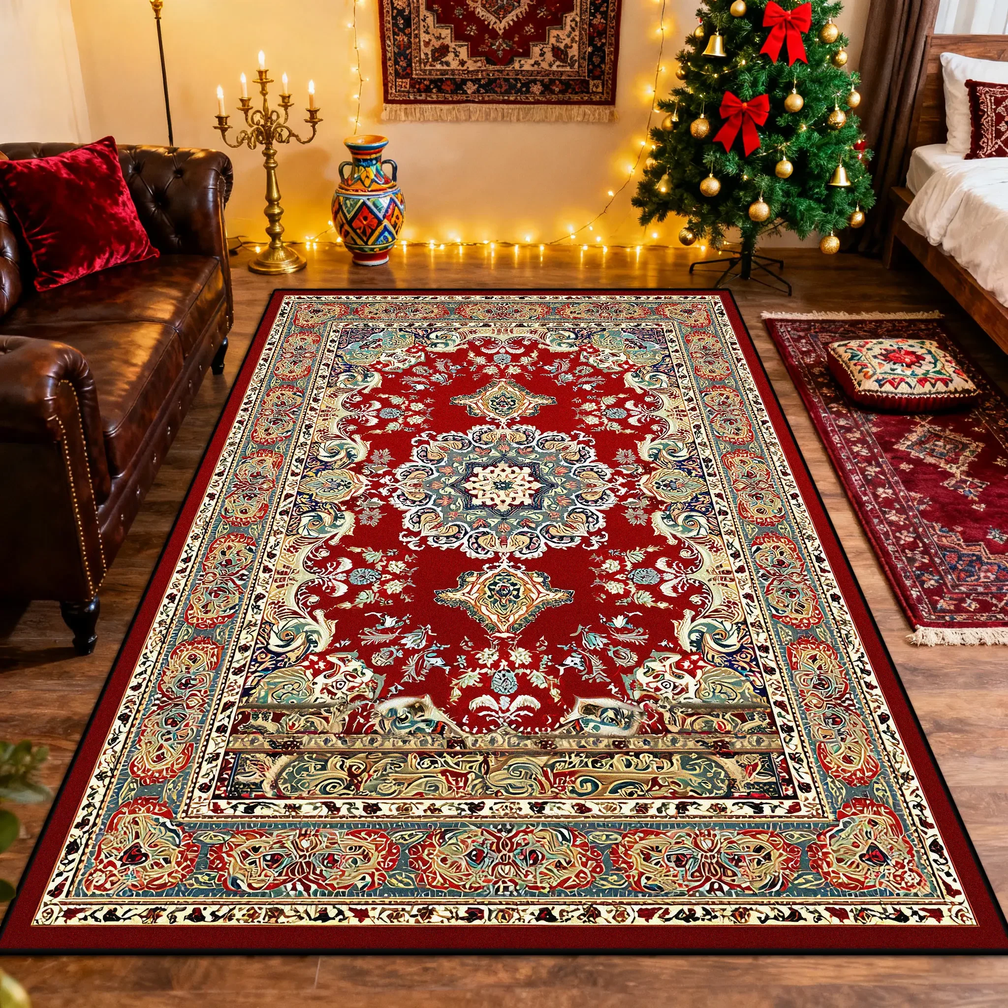 رائعة الرجعية زهرة سجادة غرفة معيشة الفارسي عيد الميلاد الديكور لينة البساط غرفة نوم السرير الفانيلا قابل للغسل الكلمة حصيرة الحنفية #3