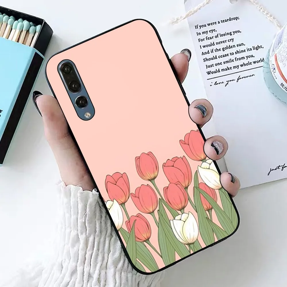 Tulip Flower Landscape Green Plant Phone Case For Huawei P 8 9 10 20 30 40 50 Pro Lite Psmart Honor 10 Lite 70 Mate 20lite