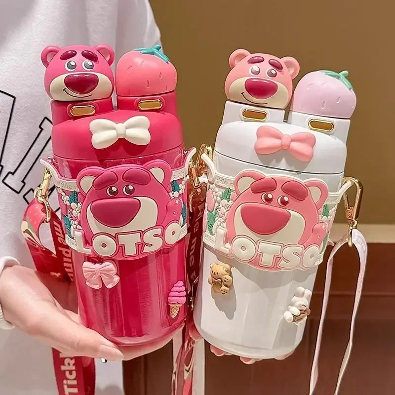 

Cute Lotso girl's new high-looking creative cartoon pattern stainless steel drop-proof and leak-proof double-drink thermos cup