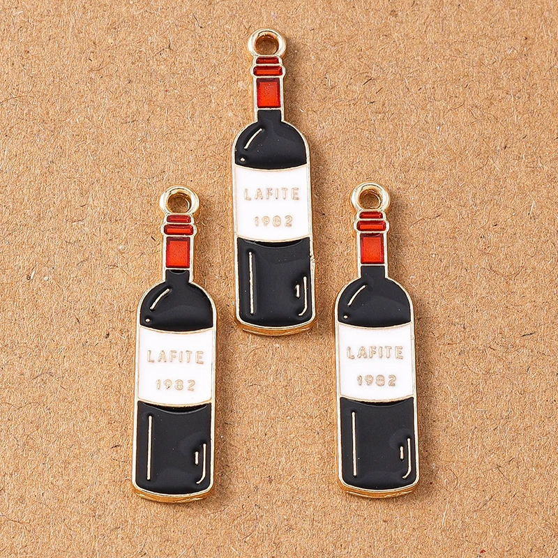 10pcs Cute Enamel Red Wine Bottle Pendant Charms for Jewelry Making Necklace Earrings Handmade Bracelet Accessories Supplies