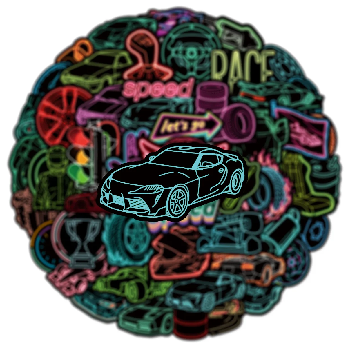 

50/100PCS Cool Neon Racing Sticker Car Motorcycle Helmet Phone Laptop Luggage Scooter Refrigerator Waterproof Decorative Sticker