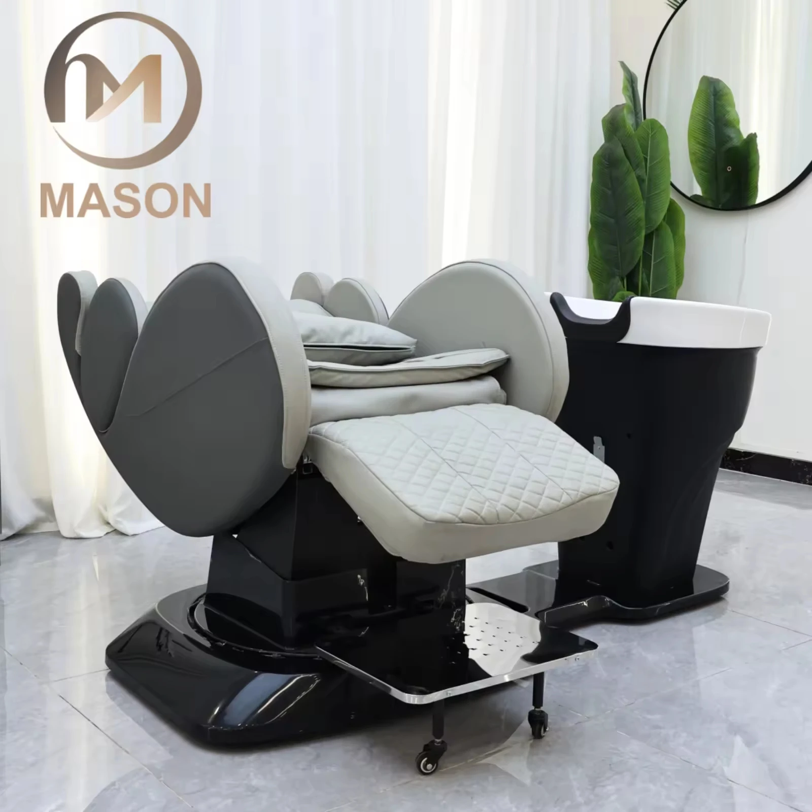 Premium Modern Dual-Motor Zero Gravity Shampoo Chair Rotating Massage Bed Full Body Heating Ceramic Spa Leather Stainless Steel