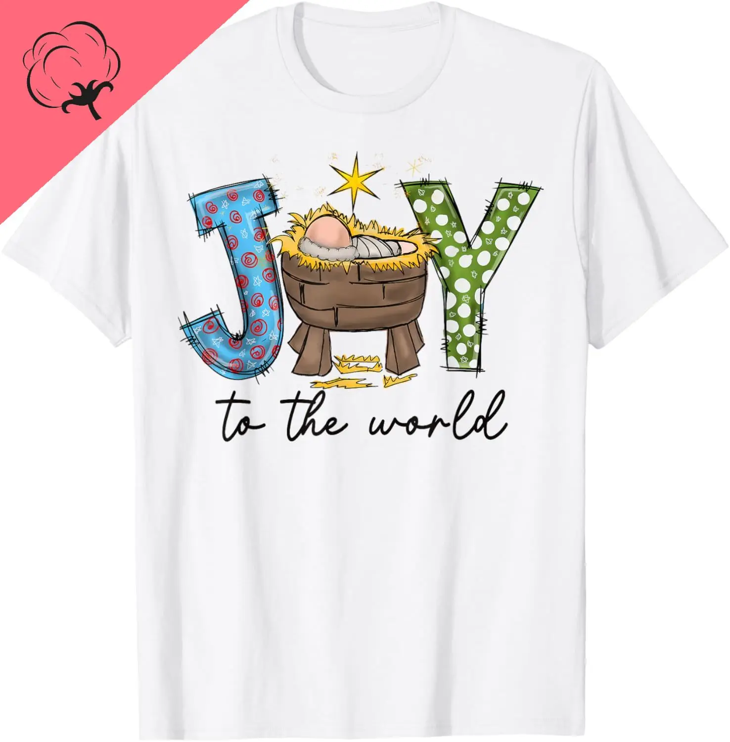 Joy To The World Baby Jesus Christmas Nativity Scene T-Shirt Kawayi Couple Casual  Y2k Graphic Cotton Tee Ropa Hombre
