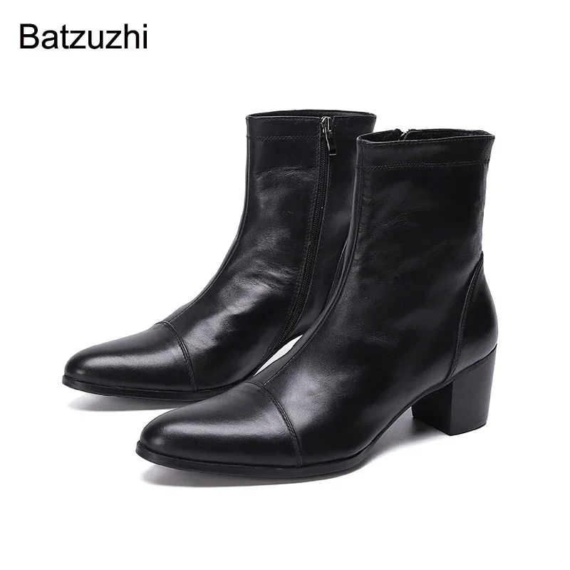 

Batzuzhi 7cm High Heels Handsome Men Boots Genuine Boots Men Black Ankle Knight Botas Hombre for Men Party/Wedding, EU38-46!