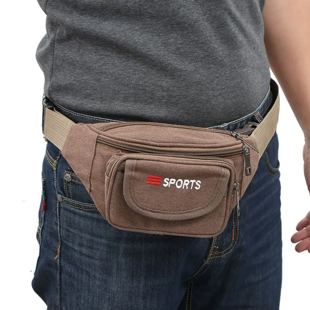 Marsupio in tela con tasche multiple di grande capacità, marsupio sportivo da corsa, durevole, regolabile, da uomo, con custodia Molle da viaggio