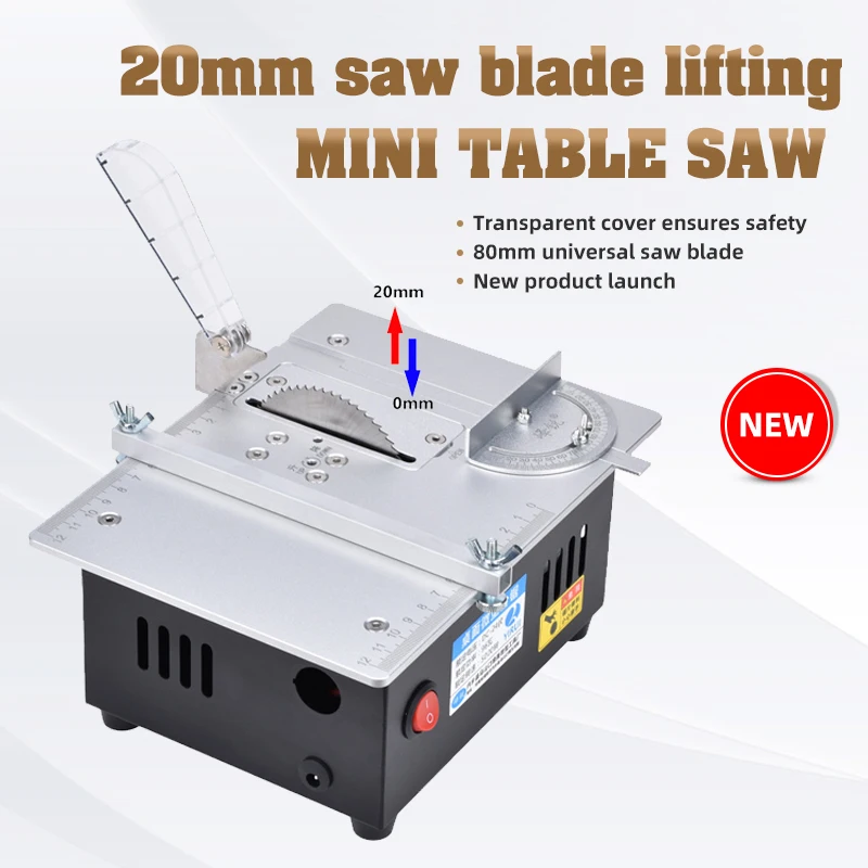 Newly Launched Mini Table Saw, Small Table Lifting Saw, 80mm Universal Blade Woodworking Lathe Micro Electric Saw, Scantling Cut