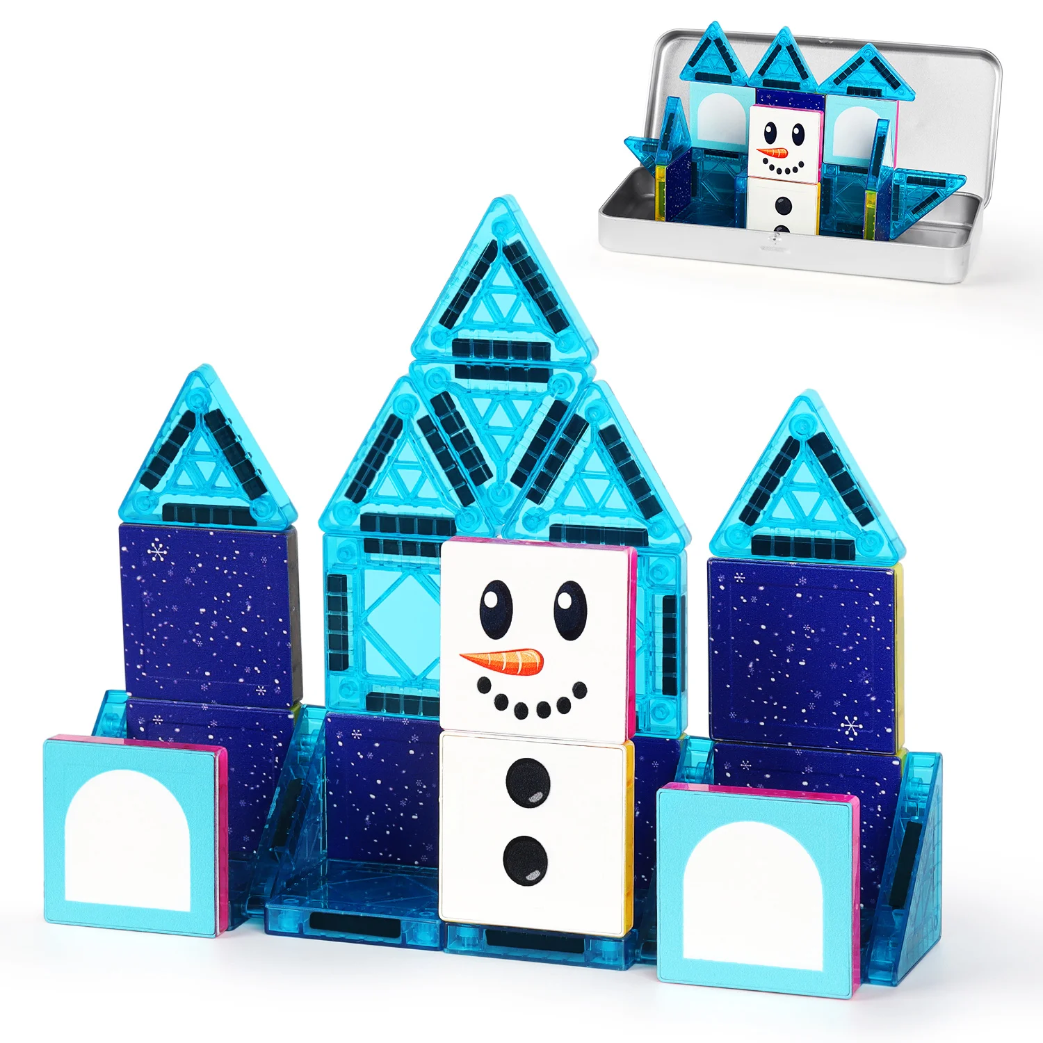 Mini blocos de construção magnéticos brinquedo telhas magnéticas para aprender no inverno estilo boneco de neve - presente de Natal e Ano Novo