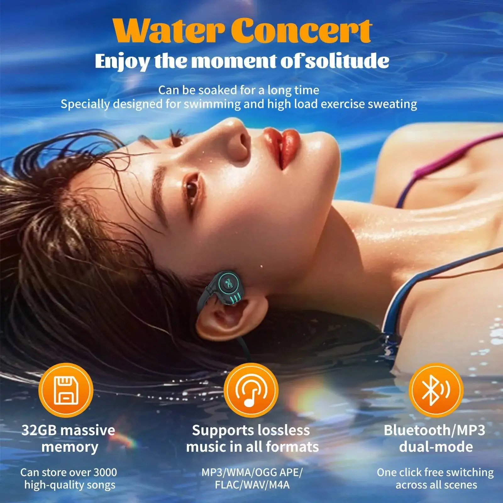 

Bone Conduction Professional Swimming Headphone Built-in 32GB Memory MP3 Music Player IPX8 Waterproof Underwater HD Sound Earbud