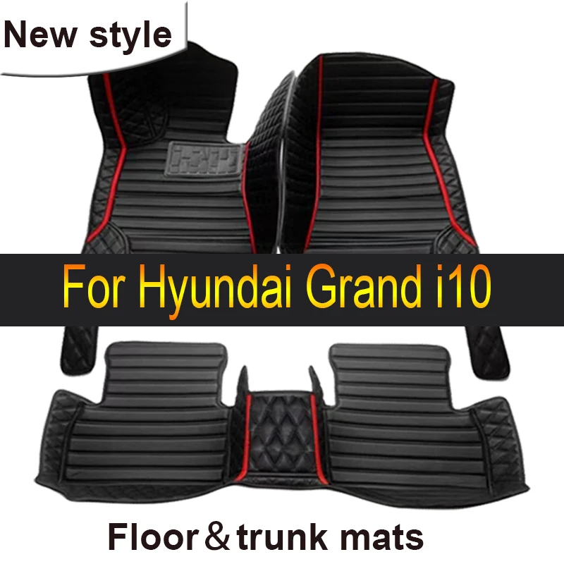 Custom Automotive Car Floor Mats For Hyundai Grand i10 2020 2021 2022 2023 Auto Luxury Leather Men Women Car Mats Full Coverage