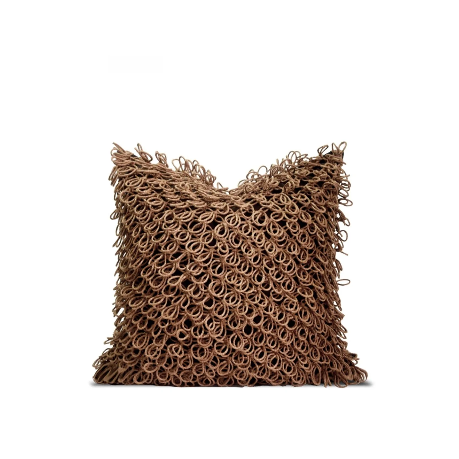 

Brown Handwoven Minimalist Modern Luxury Pillow for Villa Airbnb Square Cushion Cotton Linen Fabric Wabi Sabi Style Home Decor