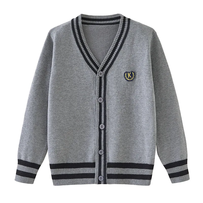 Baby Sweater Clothes Children Knit Cardigans Coats Cotton Teenage Striped V-neck Sweater Tops Big Boys Preppy Style Cardigan