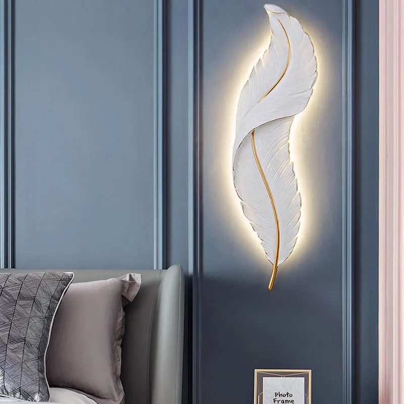 

Postmodern Designer Wall Lamps White Feather LED TV Background Wall Light Restaurant Cafe Bedroom Living Room Wall Mount Lights
