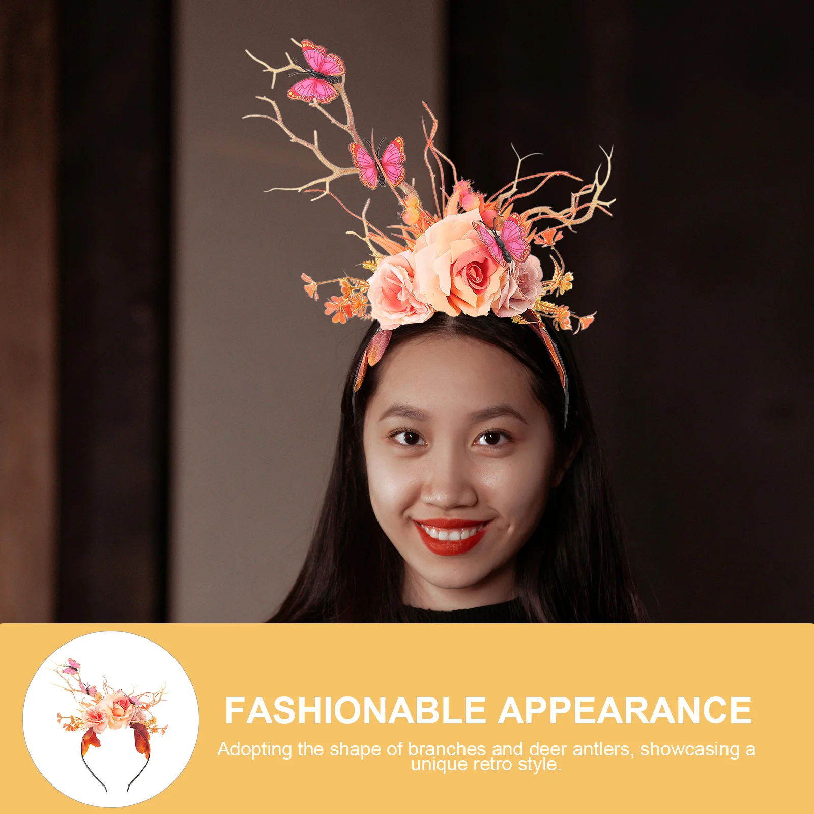 

Tree Branch Headband with Artificial Blooms Lightweight Fancy Dress Hair Ornament for Masquerade Holiday Celebration Role Play