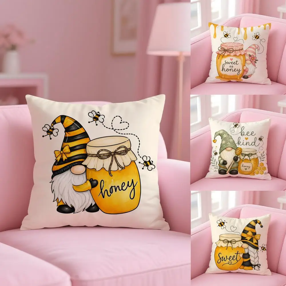 Yellow Bee Pattern Cushion Cover Soft Short Plush Double-Sided Printing Home Decor Machine Washable Pillow Case Gift