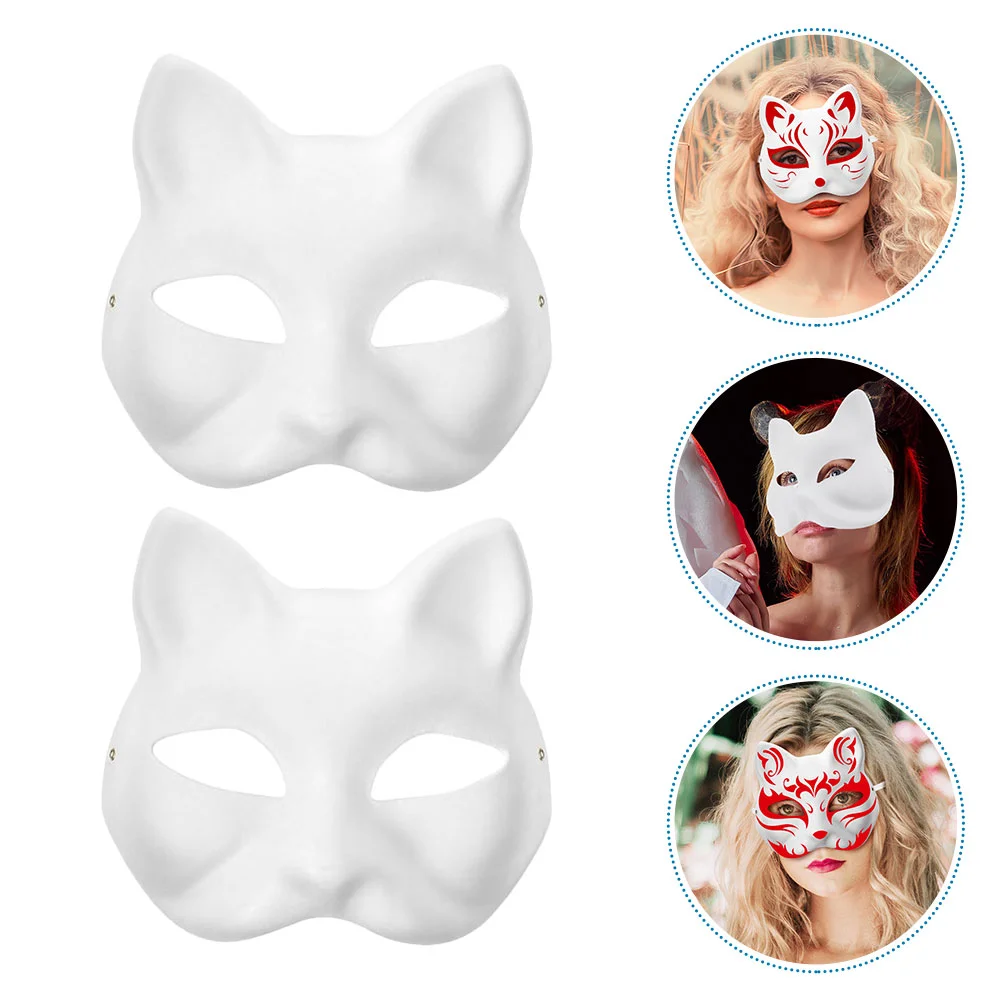 9pcs DIY Blank Cat Mask Hand-Painted DIY Mask Unpainted White Graffiti Face Mask Diy White Paper Masks