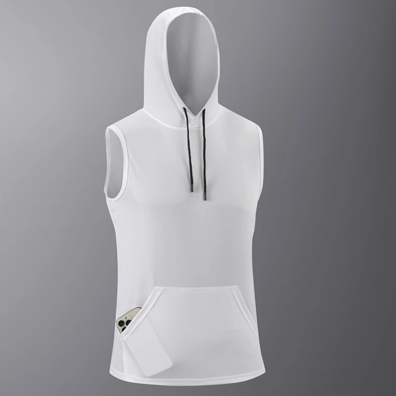 6 Stück Herren Ärmellose Kapuzen-Tanktops Schnelltrocknende Sportliche Hoodie-Weste mit Kordelzug-Tasche für Fitness, Laufen und Workout Ärmellose Shirts – Detail 2