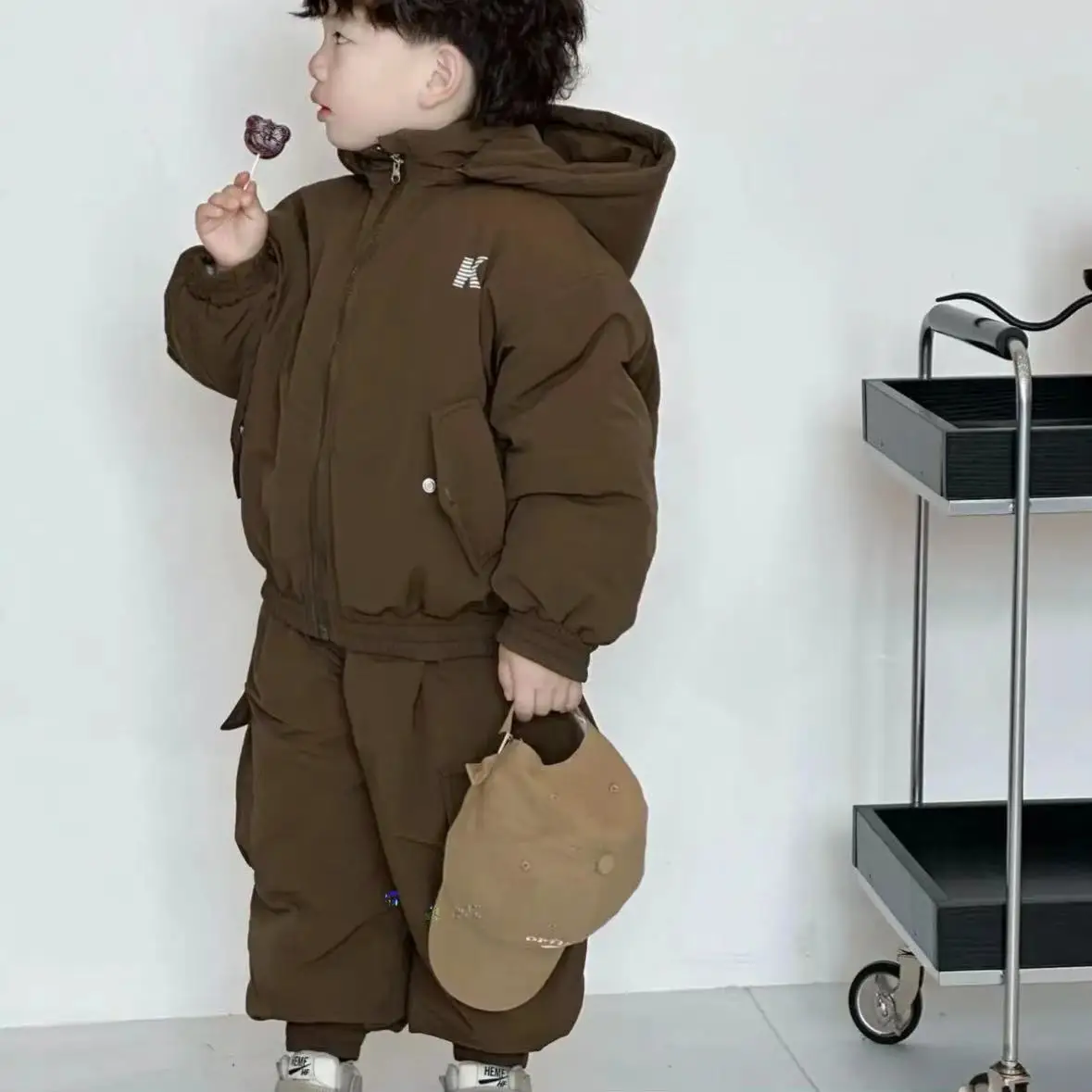 Winter Coat for Kids Boys Hood Outerwear 2024 New Children's Clothing Thick Keep Warm Top and Bottom Two-piece Set 2-10Y outfits