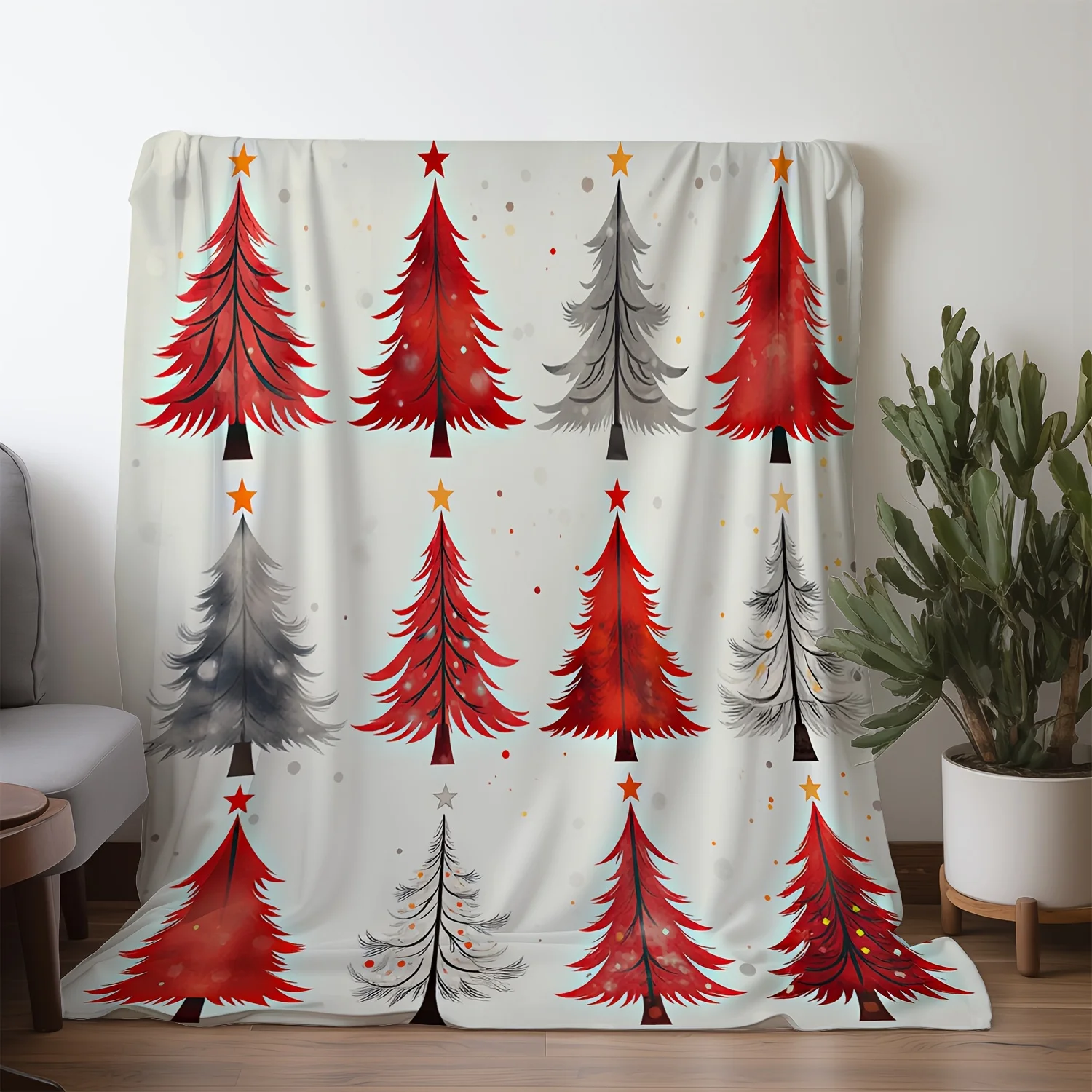 1pc Christmas tree pattern blanket, polyester fabric, machine washable, suitable for bedroom and living room decoration