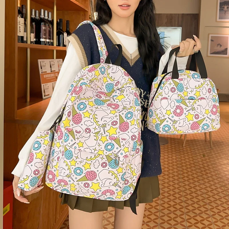 Backpack Child Bookbag Cartoon Printed Girl Primary Student Versatile Large Capacity Kids Junior Casual Hand School Bag 3pcs/Set