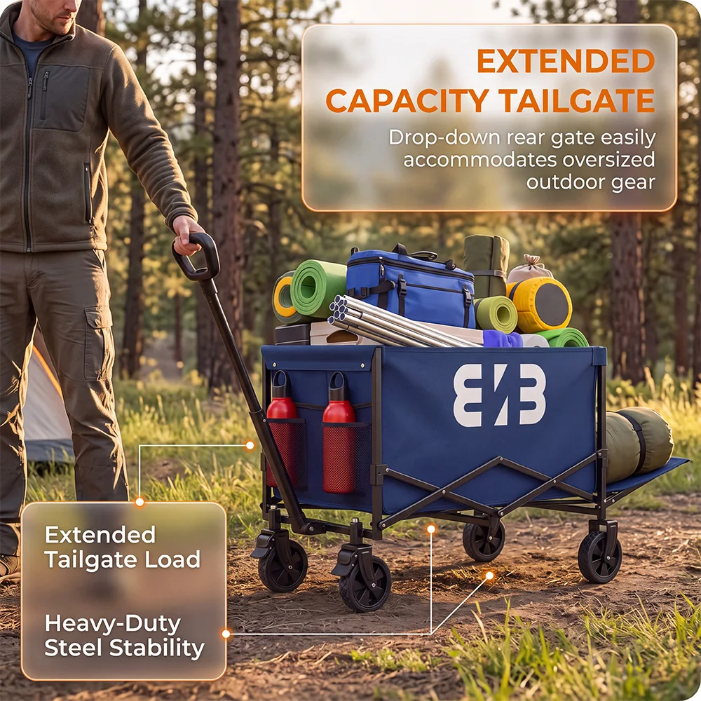 Portable Camping Cart, All-Terrain Tire Garden Cart, Heavy-Duty Multi-Purpose Cart, Large-Capacity Folding Shopping Cart—Ideal for Camping, Gardening, the Beach, Shopping, and Everyday Outdoor Use - view 7