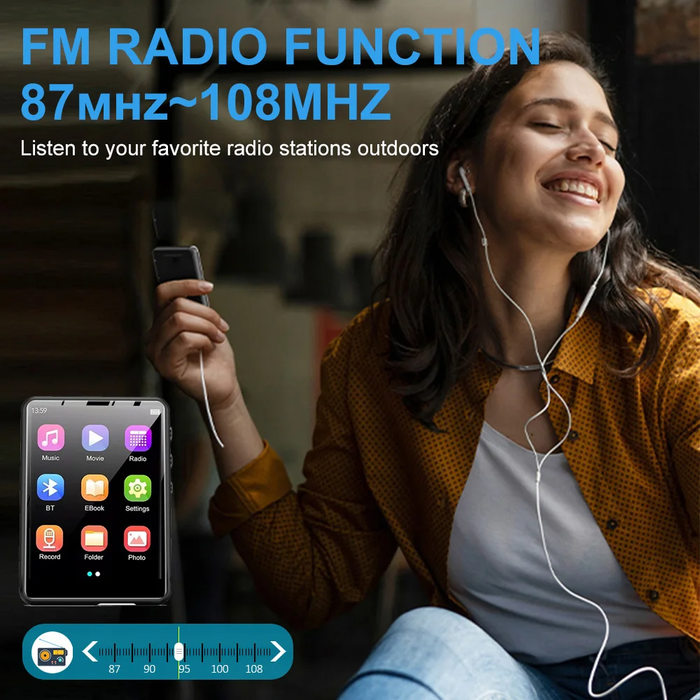 128GB المحمولة HiFi مشغل MP3 بلوتوث 5.3 Mini MP4 تشغيل الفيديو فيلم الرياضة مشغل MP3 مع مكبر صوت راديو FM تسجيل
