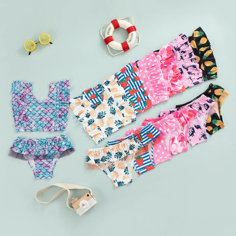 Ensemble de bikini à rayures colorées pour enfants, imprimé de dessin animé, précieux short en Y, maillots de bain d'été pour bébé fille, ensembles de bikini de plage, 2 pièces